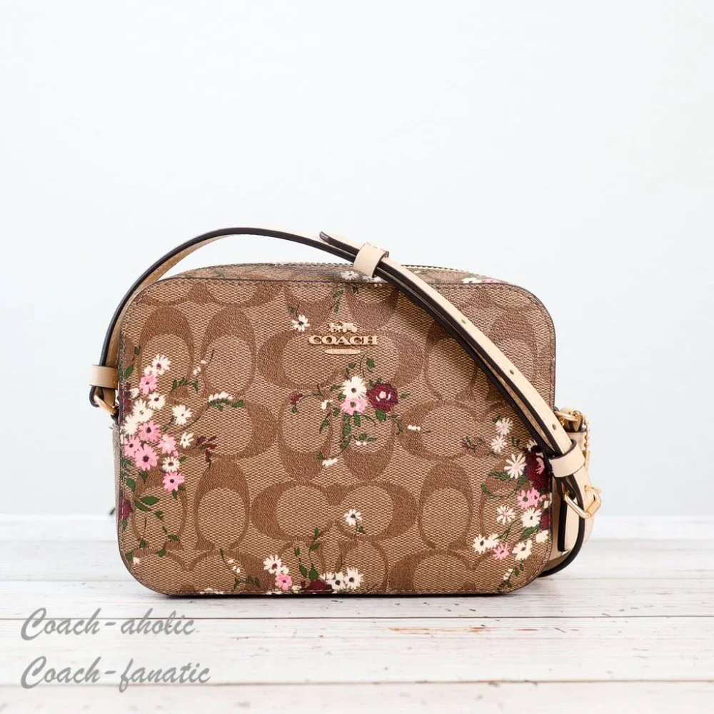 NWT Coach C0037 Mini Camera Bag In Signature Canvas With Evergreen Floral Print